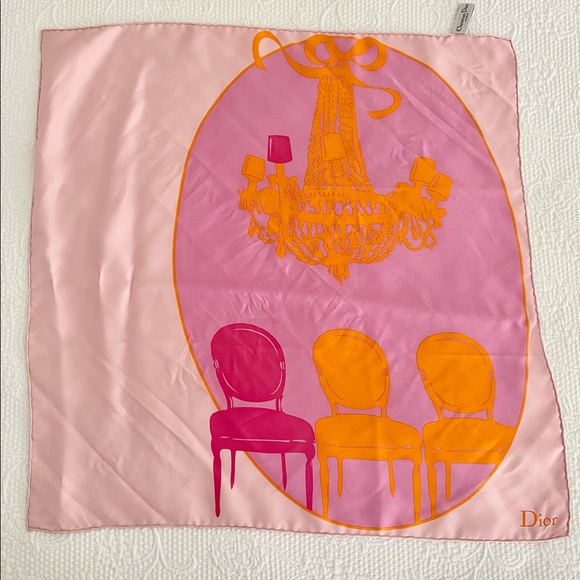 DIOR Square Silk Twill Scarf - Orange and Pink - Picture 5 of 5
